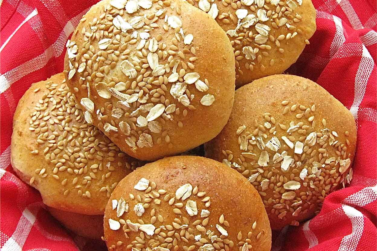 WheatOatFlax Buns Recipe King Arthur Flour