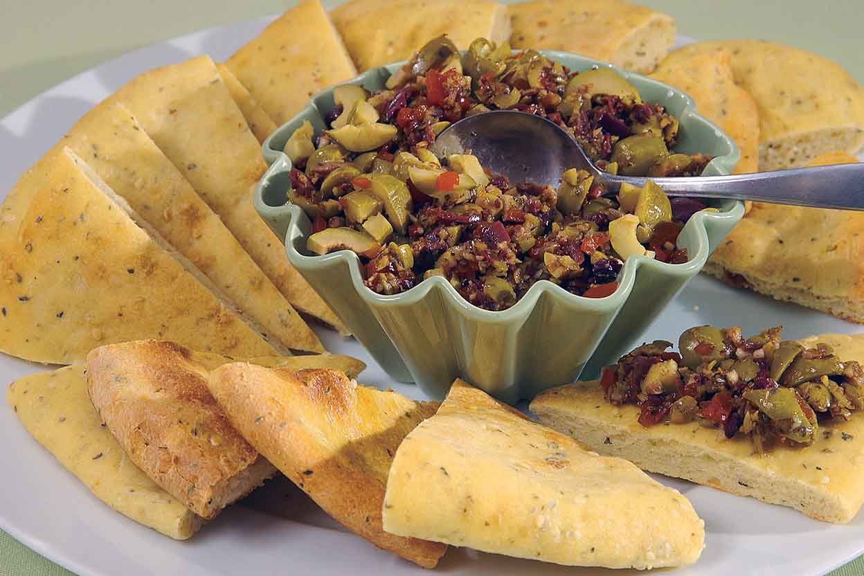 Summer Flatbread with Olive Dip Recipe King Arthur Flour