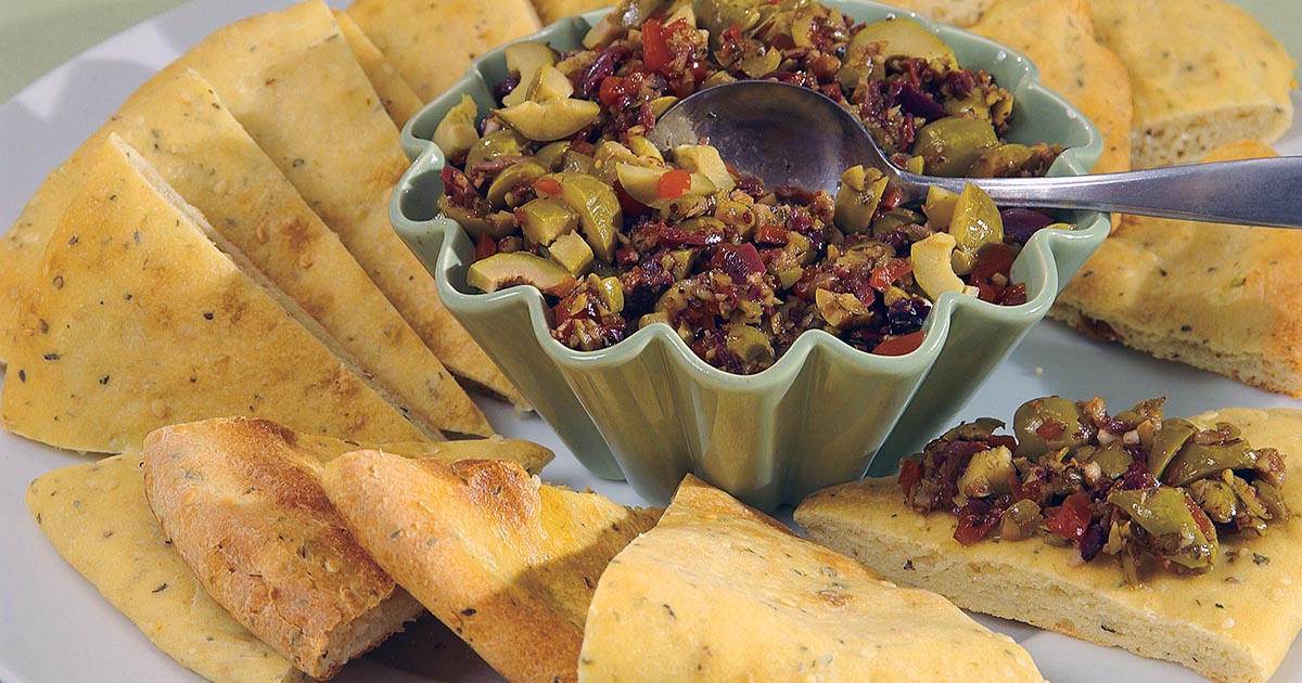 Summer Flatbread with Olive Dip Recipe King Arthur Flour