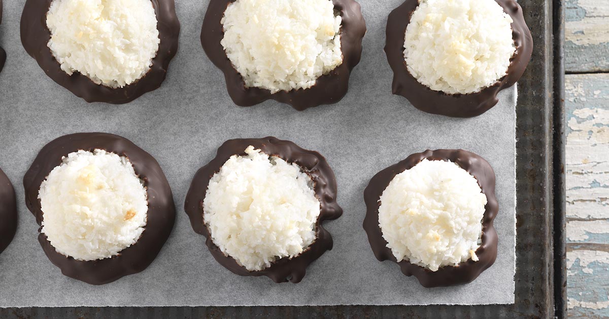 Chocolate-Dipped Coconut Macaroons Recipe | King Arthur Flour