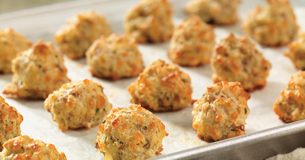 GlutenFree CheddarChive Sausage Bites made with baking mix Recipe