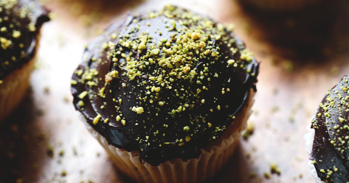 PistachioCardamom Cupcakes with Dark Chocolate Ganache Recipe King Arthur Flour