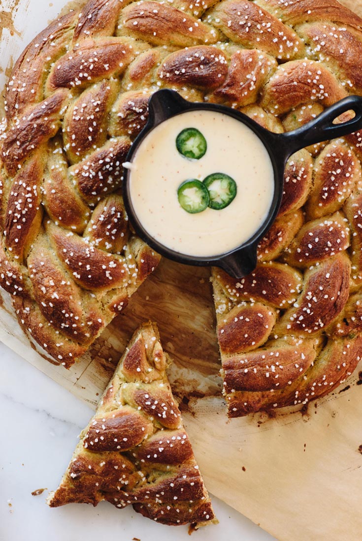Sprouted Wheat Jalapeño Pretzel Braid with Skillet Queso Recipe